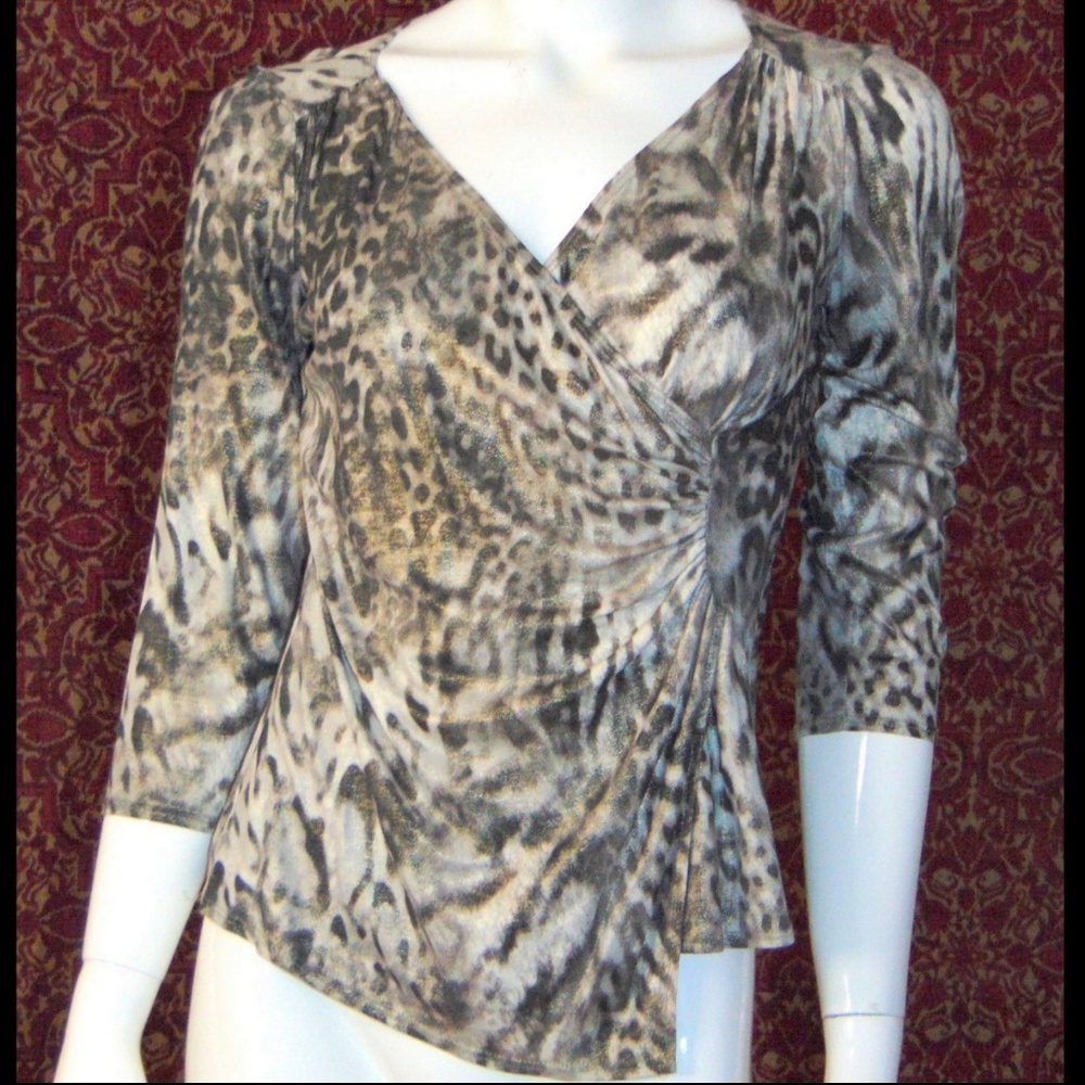 CACH'E gray leopard 3/4 sleeve S🔹